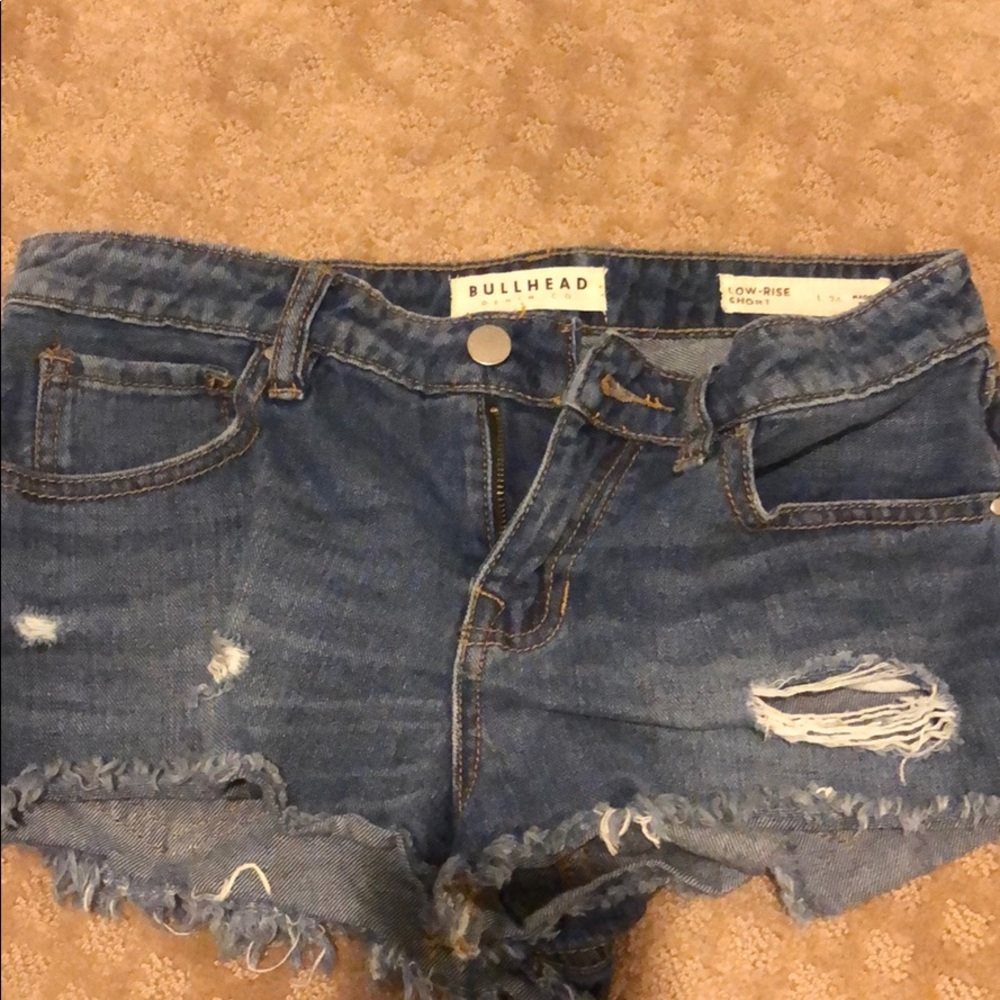 distressed low rise jean shorts